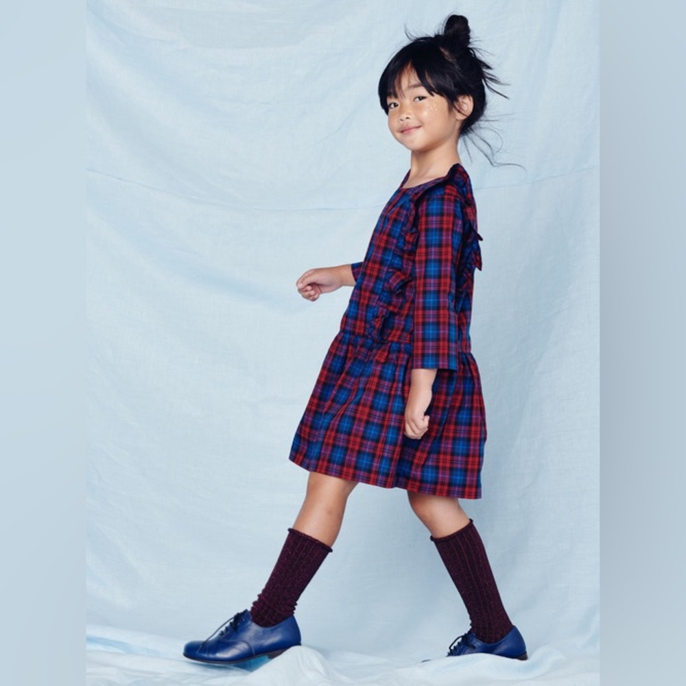TEA COLLECTION Plaid 3/4 Sleeve Midi Dress